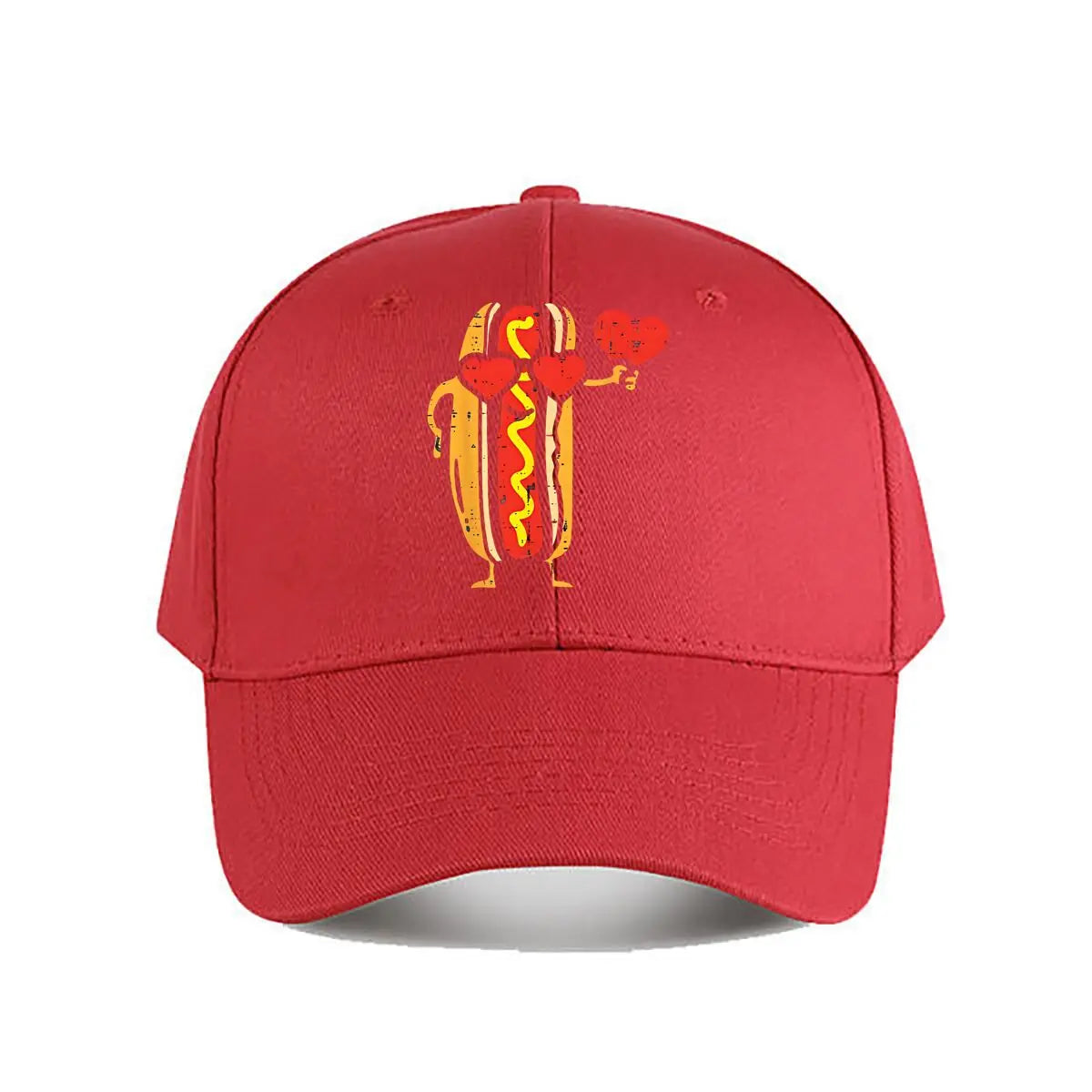 Distressed Hot Dog Heart Valentine Baseball Cap