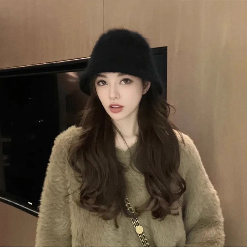 Letter Embroidered Winter Knit Bucket Hat