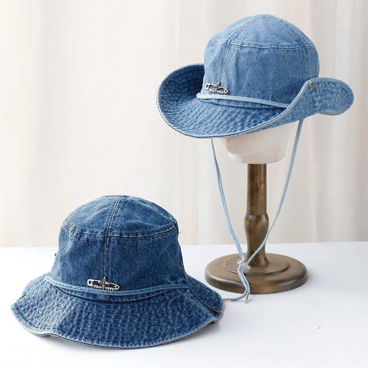 Y2K Cowboy Denim String Hiking Summer Bucket Hat