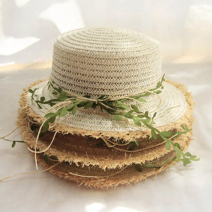Womens Rattan Weave Wide Brim Bow Bucket Hat
