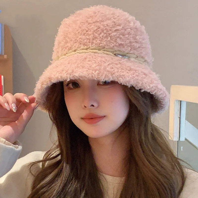 Soft Fleece Knitted Band Bucket Hat