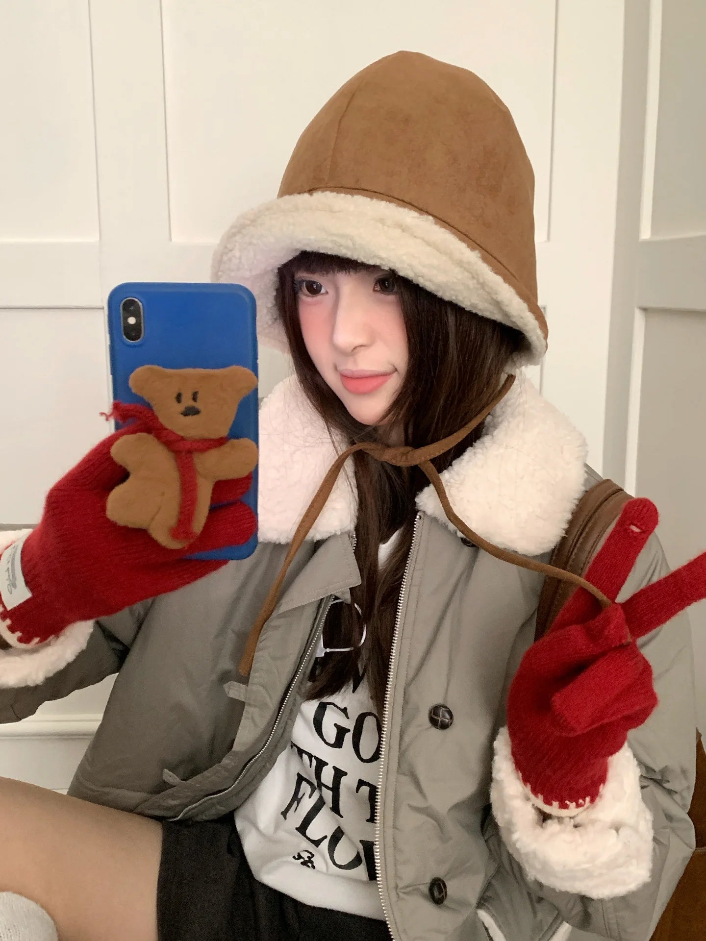 Retro Suede Plush Earflap Bucket Hat